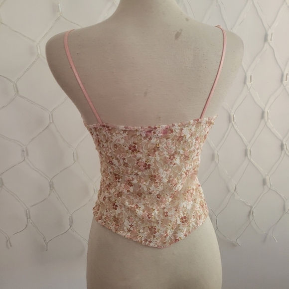 Y2K Crop Tank Top • Pink Lace • Floral • Size Small - Picture 4 of 5